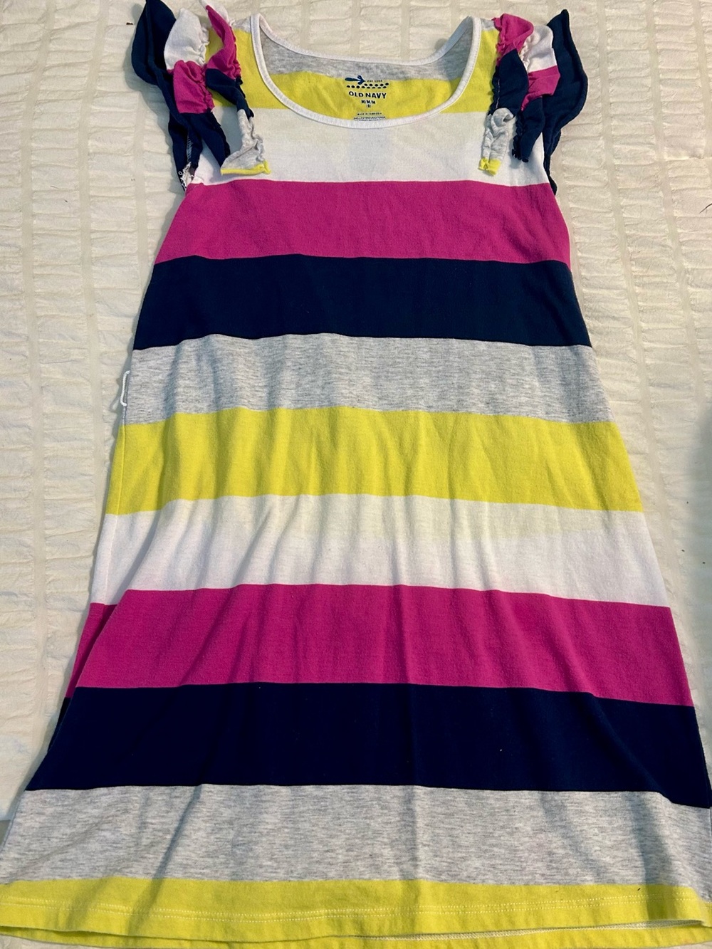 Old Navy Girls Striped Sleeveless Dress - Pink, Yellow, Navy, Gray, White